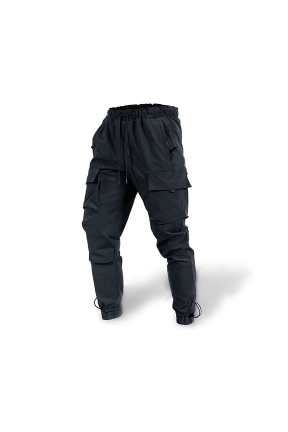 Fashin Cargo Pants for Mens Elastic Waist Casual Plus Size Drawstring Elastic Waist Multi-Pocket Casual Sweat Length Pants Black Deal