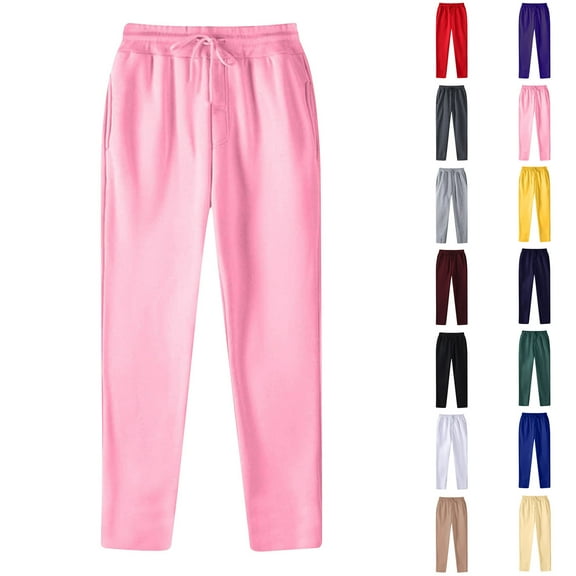 Fashin Cargo Pants for Mens Elastic Waist Casual Plus Size Drawstring Elastic Waist Solid Color Casual Sweat Length Pants Black Deal