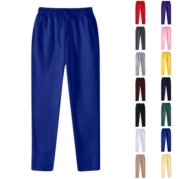 Fashin Cargo Pants for Mens Elastic Waist Casual Plus Size Drawstring Elastic Waist Solid Color Casual Sweat Length Pants Black Deal