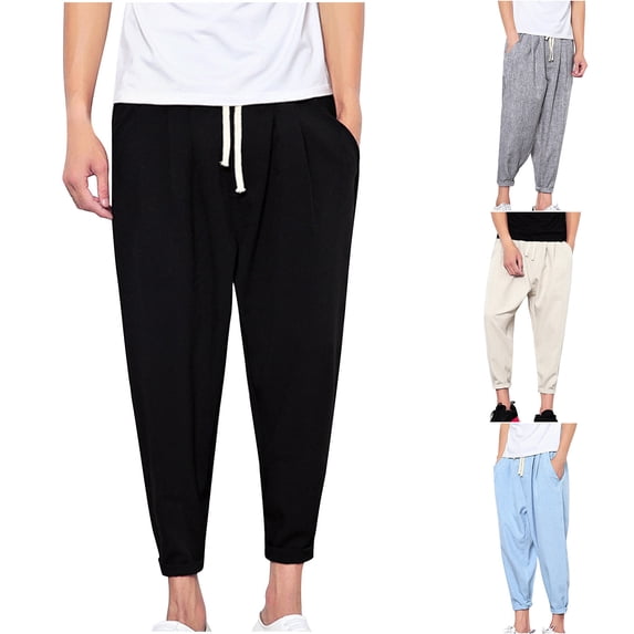Fashin Cargo Pants for Mens Elastic Waist Casual Plus Size Lantern Pants Linen Pants Harlen Pants Leggings Black Deal