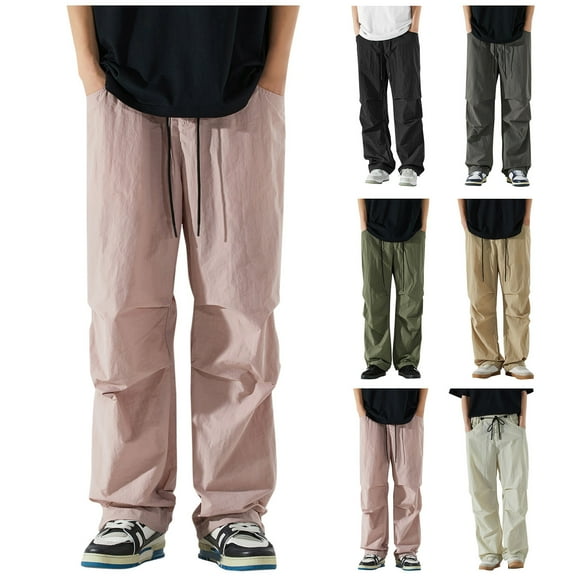 Fashin Casual Cargo Pants for Mens Elastic Waist Wide Leg Paratrooper Ice Silk Workwear Pants Thin And Loose Fitting Casual Quick Drying Long Pants Save to 65% off!