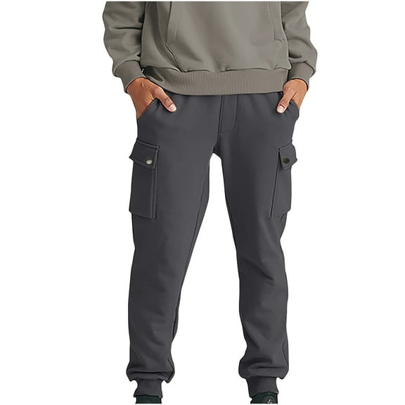 Fashin Casual Cargo Pants for Mens Elastic Waist Drawstring Elastic Waist Solid Color Casual Sweat Length Pants Save to 65% off!