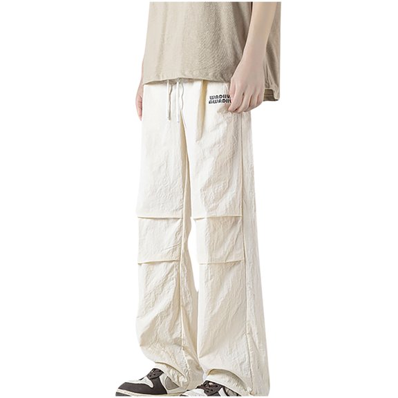 Fashin Casual Cargo Pants for Mens Elastic Waist Drawstring Elastic Waist Solid Color Quick Drying Casual Length Pants Save to 65% off!