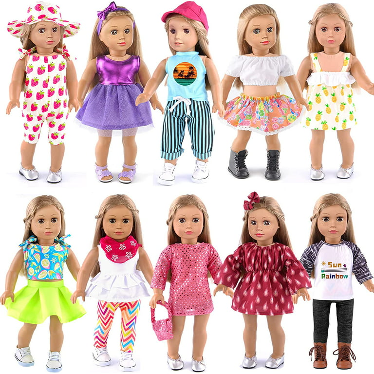 Fashion 10 Set American Doll Clothes and Accessories for 18 inch Girl Dolls  (No Doll and Shoes)