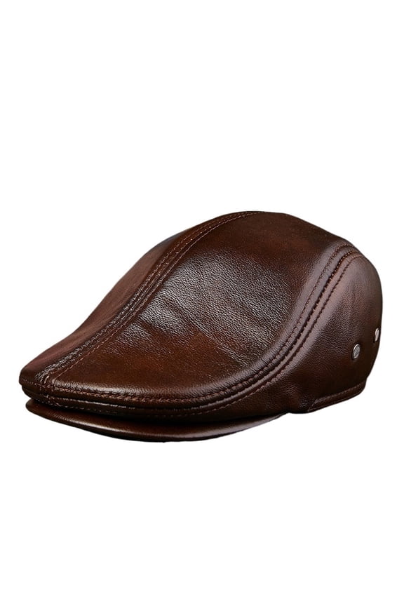 Fashion 100% Genuine Leather Large Cap Male Head Layer Cowhide Beret Cow Leather Big Size Man Hat Earmuffs ,Classic Vintage