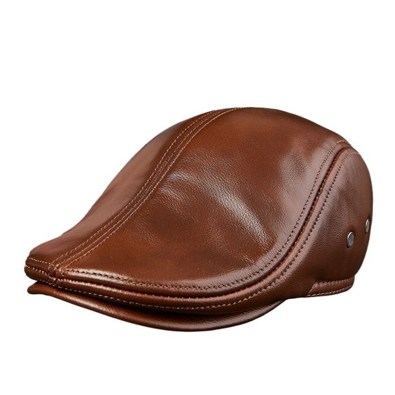Fashion 100% Genuine Leather Large Cap Male Head Layer Cowhide Beret Cow Leather Big Size Man Hat Earmuffs ,Durable Quality