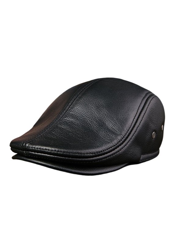Fashion 100% Genuine Leather Large Cap Male Head Layer Cowhide Beret Cow Leather Big Size Man Hat Earmuffs ,Fashion Design