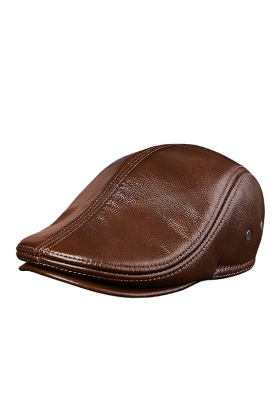 Fashion 100% Genuine Leather Large Cap Male Head Layer Cowhide Beret Cow Leather Big Size Man Hat Earmuffs ,Traditional Style