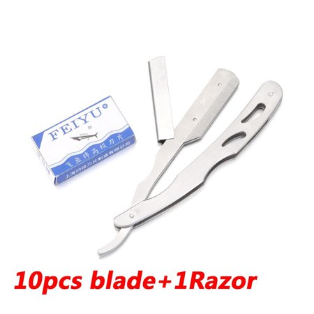 Fashion 10pcs Blades Men Face Hair Remover Stainless Steel Barber Edge Razor Folding Shaving Knife Manual Straight Razor