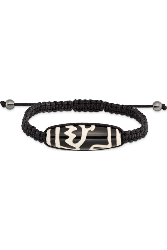 Fashion 11X38mm Tibet Eye Agate With Hematite Beads Black Cord Bracelet Made In Thailand bf2113