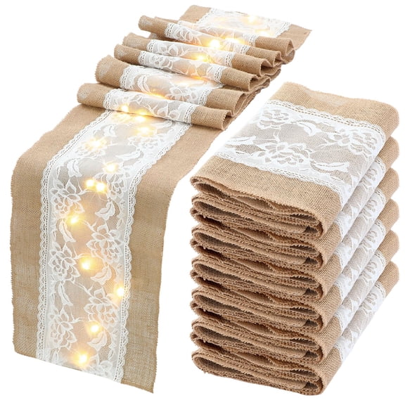 Fashion 12X108 Inches Table Runner, Jute Burlap Lace Light-Up Decor