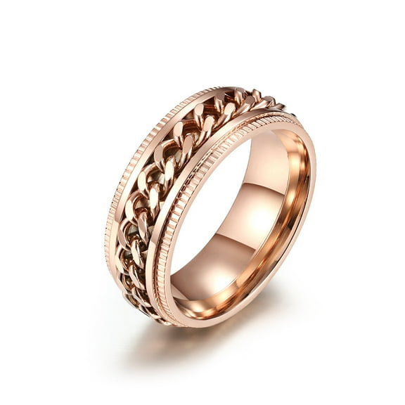 Fashion 14K Rose Gold Rotatable Chain Rings For Men Punk Spinner Chain Rotable Ring Women Party Jewelry Gift