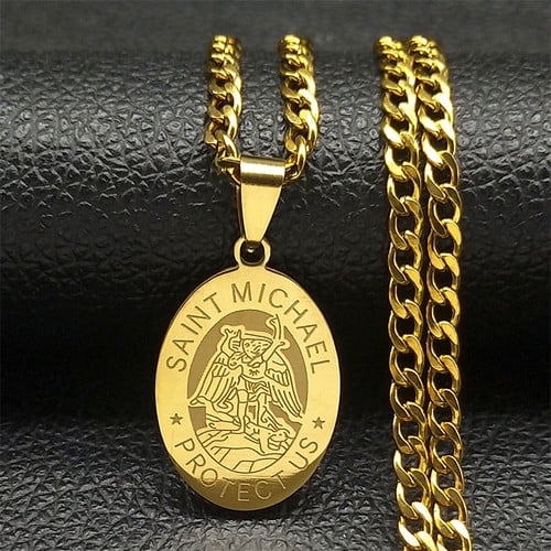 Fashion 14K Yellow Gold Cross Pendants Saint Mary Saint Benedict Exorcist Michael Saint Christopher Medal Necklace