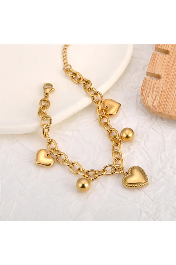 Fashion 14K Yellow Gold Heart Beach Holiday Bracelet Handmade Waterproof Summer Jewelry for Women