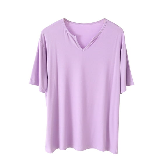 Fashion $15 & under Olyvenn Casual T-Shirt for Women Solid Color Soft Athletic Blouse V-Neck Short Sleeves Shirts 2025 Summer Vacation Tee Tops Purple 12