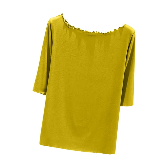 Fashion $15 & under Olyvenn Tops for Women Trendy Distressed Crewneck Half Sleeves Loose Casual T-Shirts Blouse Tops Cute Stylish Going Out Tops Yellow 8
