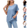 thumbnail image 1 of Fashion $15 & under Olyvenn Womens Summer Tops Trendy Dressy Solid Color Blouses Short Sleeves Crew Neck Loose Fit Lightweight Business Shirts Black 12, 1 of 3