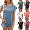 thumbnail image 1 of Fashion $15 & under Olyvenn Womens Summer Tops Trendy Dressy Solid Color Blouses Short Sleeves Round Neck Loose Fit Lightweight Business Shirts Black 8, 1 of 4