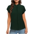 thumbnail image 1 of Fashion $15 & under Olyvenn Women's Short Cape Sleeve Mock Neck Dressy Blouse Shirts Business Elegant Trendy Plain Solid Soft Cmofy Work Tops Green 6, 1 of 5