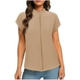 thumbnail image 1 of Fashion $15 & under Olyvenn Women's Short Cape Sleeve Mock Neck Dressy Blouse Shirts Business Elegant Trendy Plain Solid Soft Cmofy Work Tops Khaki 6, 1 of 5