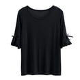 thumbnail image 1 of Fashion $15 & under Olyvenn Womens Summer Sport Tops Ruffled Short-Sleeves Elegant Shirts Crew Neck Solid Color Blouses Casual Cute Yoga Tees Black 6, 1 of 5