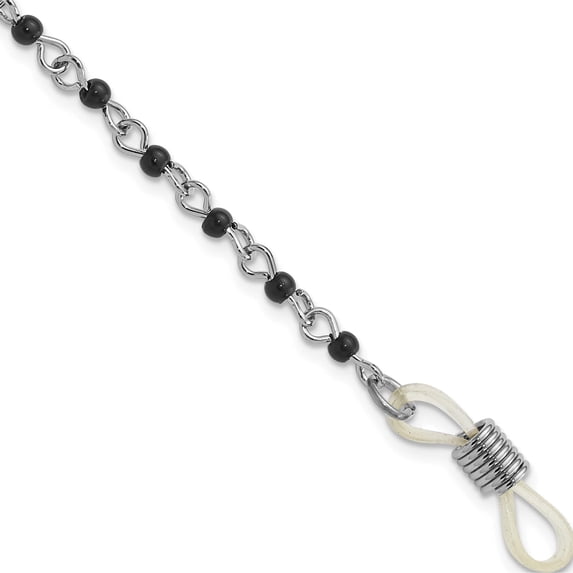 Fashion 1928 Silver-Tone Black Acrylic Beaded Eyewear Holder 32 Inch Chain (32 X 3.19) Made In United States bf3063