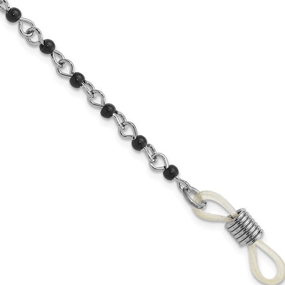 Fashion 1928 Silver-Tone Black Acrylic Beaded Eyewear Holder 32 Inch Chain (32 X 3.19) Made In United States bf3063