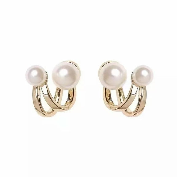 Fashion 2 IN 1 Gold Plated Pearl Earrings Stud Wedding Party Women Jewlery Gift-default