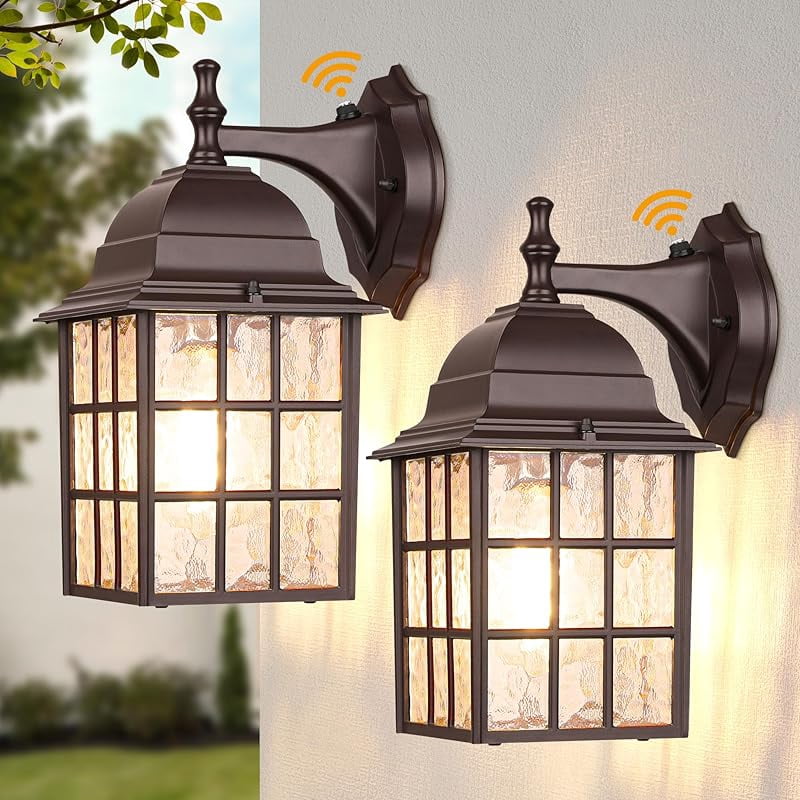 2-Pack Dusk-to-Dawn Outdoor Wall Lantern – Black Sensor Exterior Light, Waterproof Die-Cast Aluminum, E26 Bulb Included, For Porch Garage