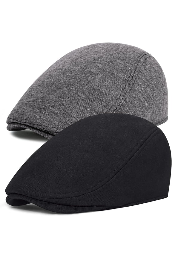 Fashion 2 Pack Newsboy Cap for Men Adjustable Herringbone Tweed Wool Hats Blend Flat Cap Ivy Cabbie Driving Hat