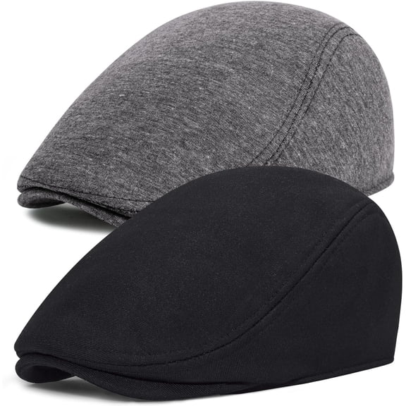 Fashion 2 Pack Newsboy Cap for Men Adjustable Herringbone Tweed Wool Hats Blend Flat Cap Ivy Cabbie Driving Hat