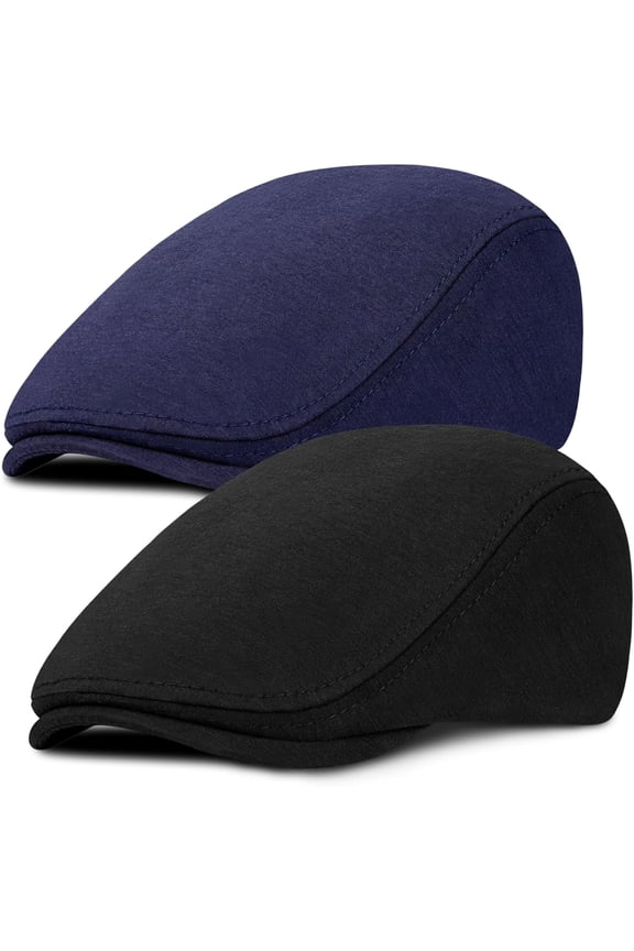 Fashion 2 Pack Newsboy Cap for Men Adjustable Herringbone Tweed Wool Hats Blend Flat Cap Ivy Cabbie Driving Hat