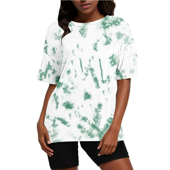 Fashion 2 Piece Outfits for Women Casual Print Crewneck Short Sleeve Oversized T Shirt Drop Shoulder Tops And Shorts Sets