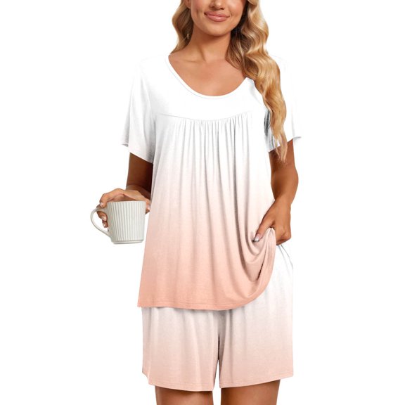 Fashion 2 Piece Outfits for Women Casual Round-Neck Short Sleeve Two-Piece Comfortable Home Pajamas Sports Set