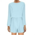 thumbnail image 1 of Fashion 2 Piece Outfits for Women Solid Color Loose Wide Leg Short Shirt Shorts Casual Set Short Sleeved Round Neck Top/shirt Set, 1 of 6