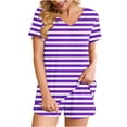thumbnail image 1 of Fashion 2 Piece Outfits for Women Striped Casual Home Two-piece V-neck Top With Pocket Shorts Set, 1 of 6