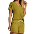 thumbnail image 1 of Fashion 2 Piece Outfits for Women V Neck Shorts Sleeve Two-piece Comfortable Home Pajamas Set Sports Set, 1 of 5