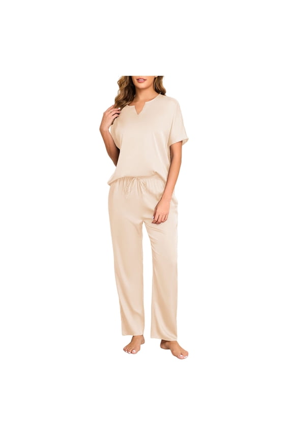 Fashion 2 Piece Sets for Women,Silk Pajama Sets for Women 2 Piece Cute Satin Pj Set Soft Short Sleeve Top And Pants Pjs Casual Spring Sleepwear My Items