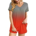 thumbnail image 1 of Fashion 2 Piece Sets for Women Summer Plus Size Gradient Casual Home Two-piece V-neck Top With Pocket Shorts Set, 1 of 6
