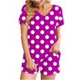 thumbnail image 1 of Fashion 2 Piece Sets for Women Summer Plus Size Polka Casual Home Two-piece V-neck Top With Pocket Shorts Set, 1 of 6