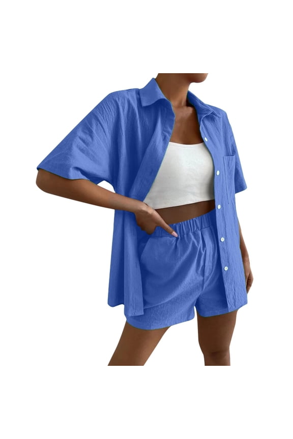 Fashion 2 Piece Sets for Women,Women Summer Cotton Linen Short Sets 2 Piece Shorts Top Lounge Beach Vacation Two Piece Outfits Tracksuits My Items
