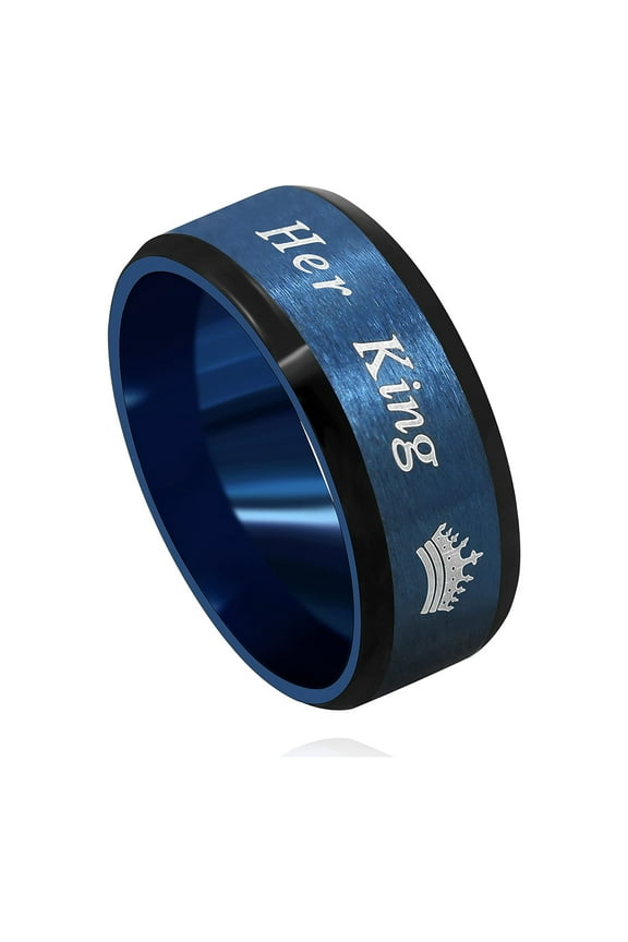Fashion 2-Tones King Ring, Black Blue, Matching Couples Wedding Band Engagement Valentines Jewelry for Men Y1314 (Size 9)