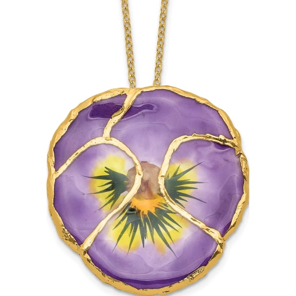 Jewelry by Sweet Pea 24K Gold-trim Lacquer Dipped Lilac Real Pansy 20 inch Gold-tone Necklace