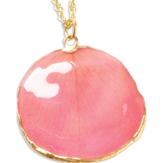 Fashion 24K Gold-Trim Lacquer Dipped Pink Rose Petal 20 Inch Gold-Tone Necklace Made In Thailand bf1355-20