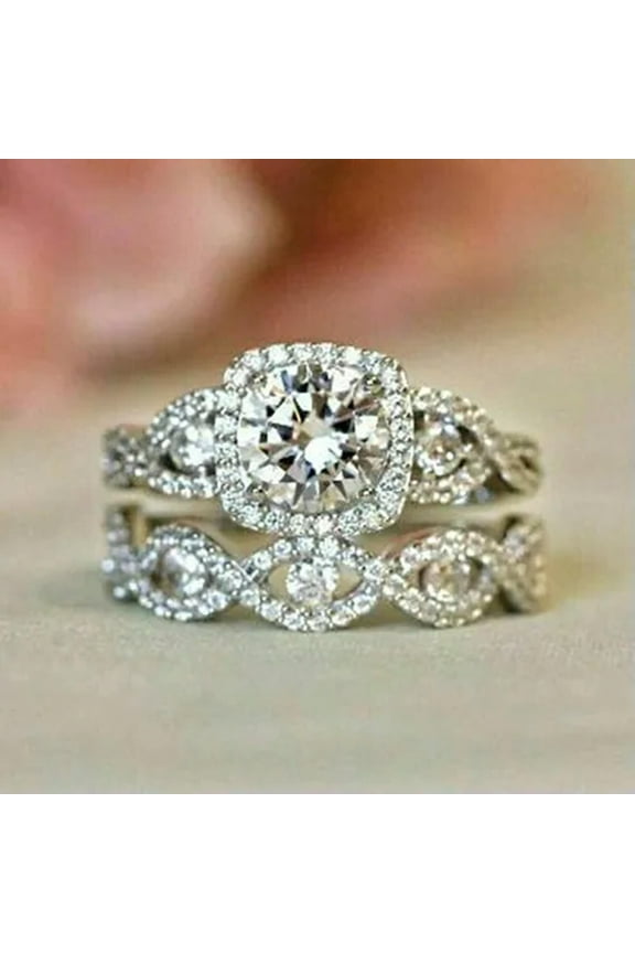 Fashion 2pcs/set 925 Silver Rings Jewelry Cubic Zircon Engagement Gifts Sz 6-10