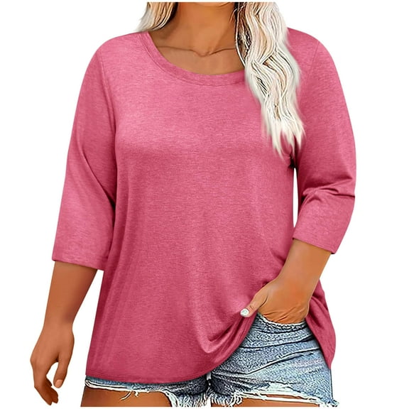 Fashion 3/4-Sleeved Sweatshirts for Women, Round-Neck Loose Pullover Sweatshirts, Fall and Winter Work Tops