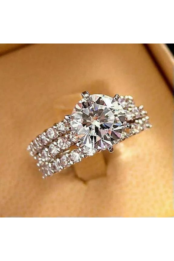 Fashion 3 Pcs/set 925 Silver Ring Cubic Zircon Anniversary Party Jewelry Sz 6-10