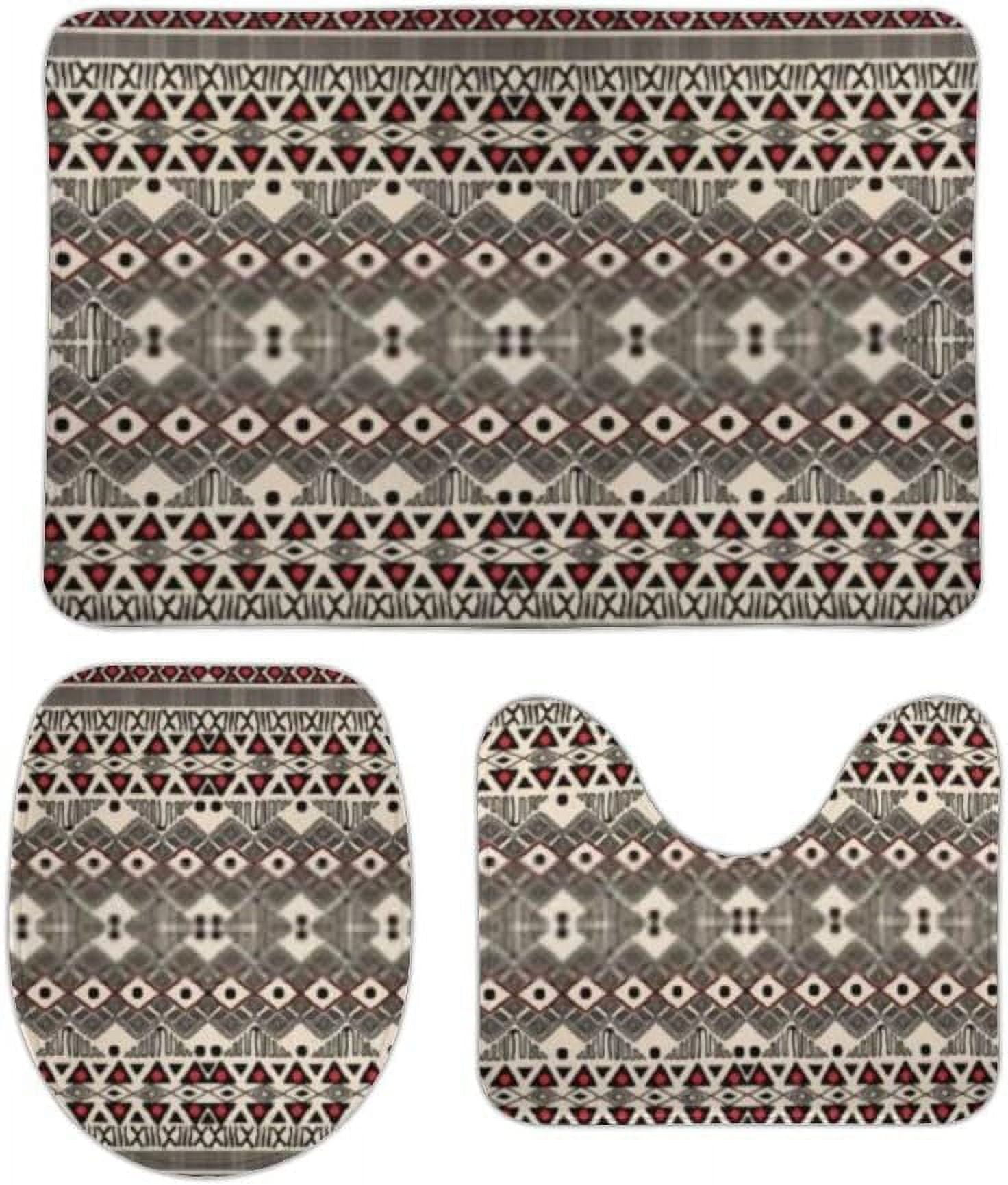 JAWO Southwestern Bath Mat - Non-Slip Memory Foam Bathroom Rug, Tribal Geometric Design, 17x29 Inch