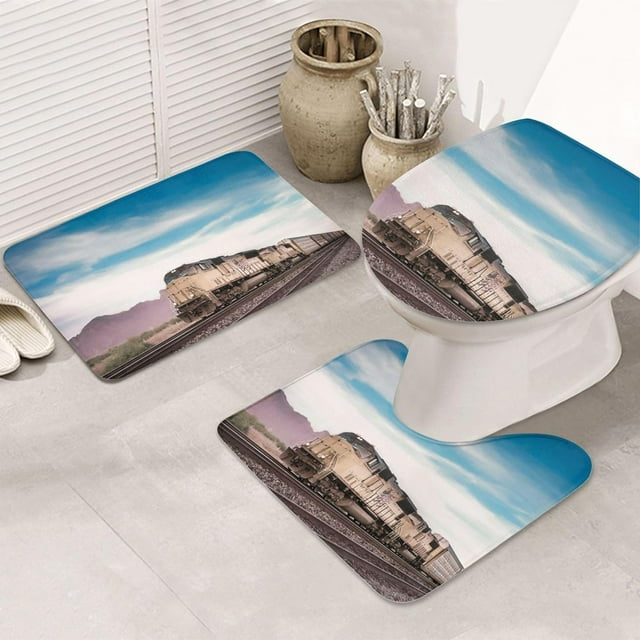 Fashion 3 Piece Bath Rugs Set Freight Train Running Travelling Arizona