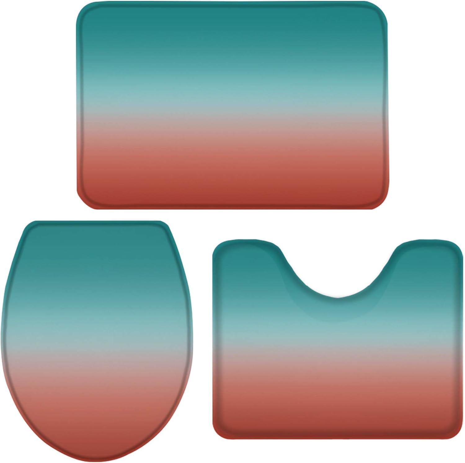 Fashion 3 Piece Bath Rugs Set Ombre Gradient Turquoise Teal to Red ...